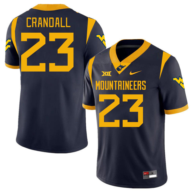 #23 TJ Crandall West Virginia Mountaineers College 2024 New Uniforms Football Jerseys Stitched Sale-Navy